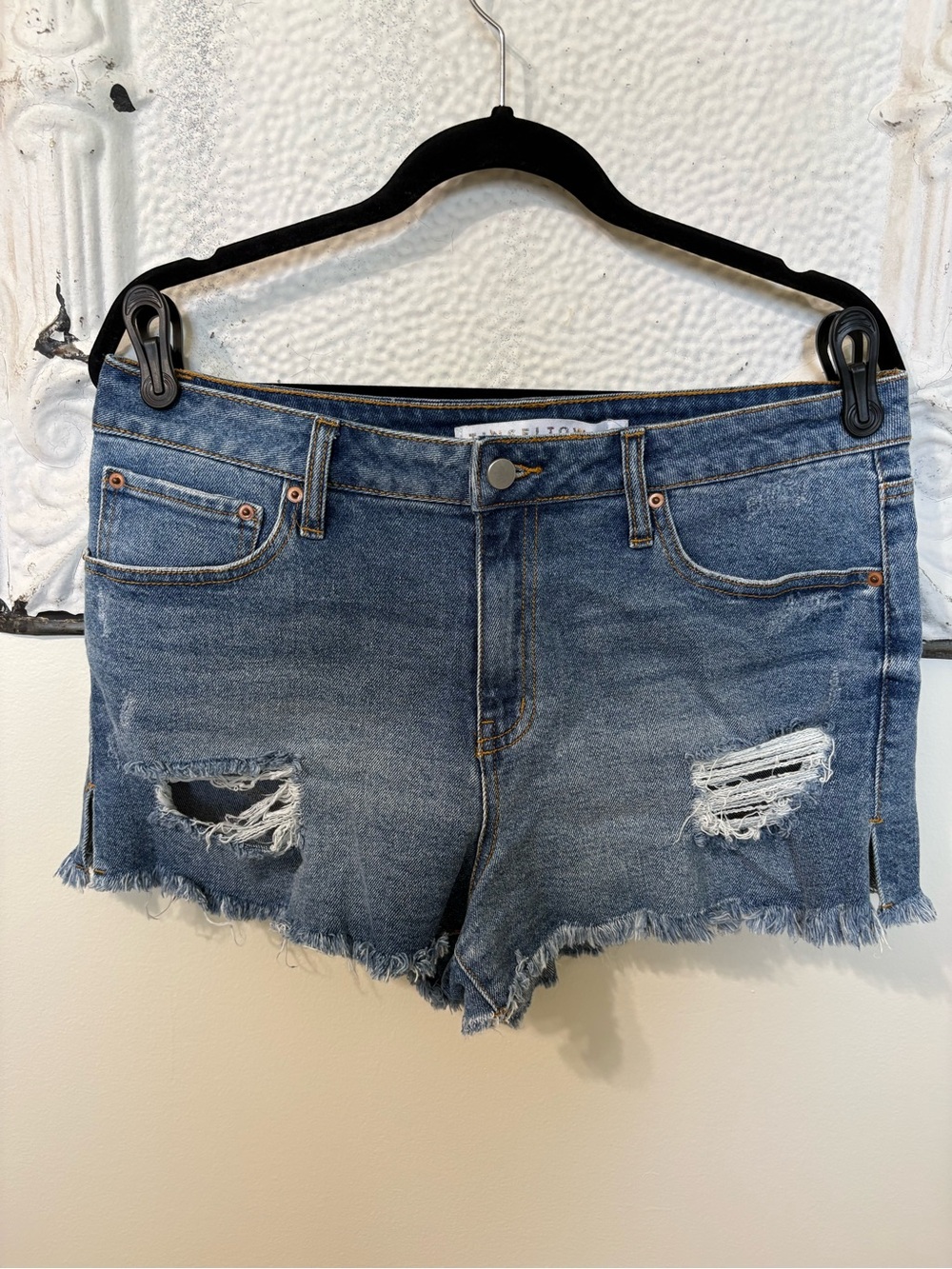 Distressed jean shorts